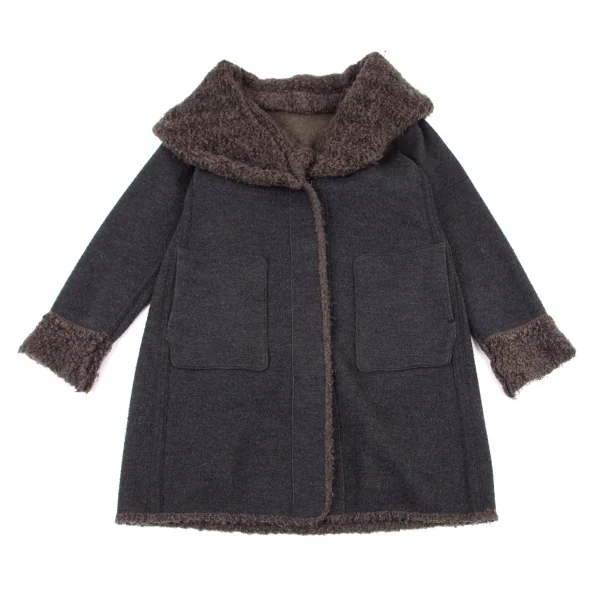 イッセイミヤケハートISSEY MIYAKE HaaT ボア切替リバーシブルニットコート モカ4 K-98947_013