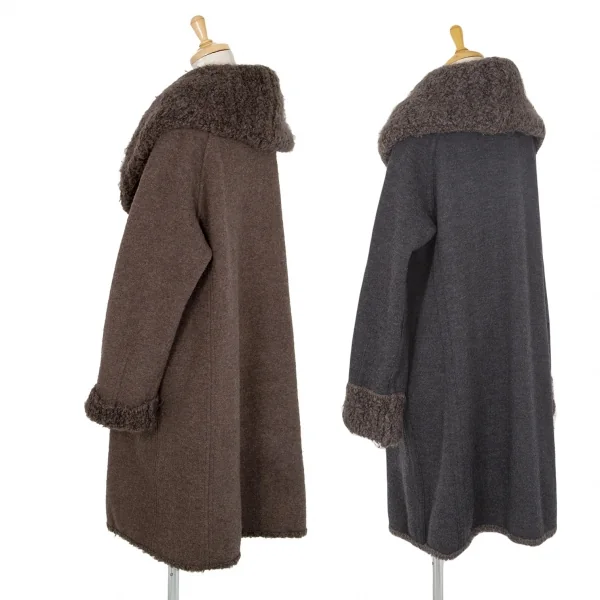 イッセイミヤケハートISSEY MIYAKE HaaT ボア切替リバーシブルニットコート モカ4 K-98947_002