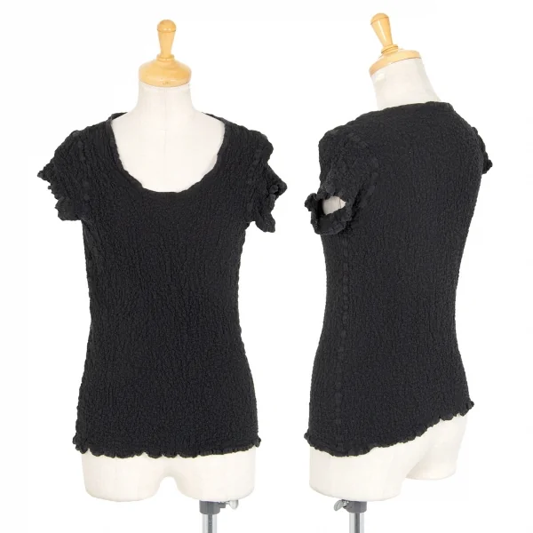 イッセイミヤケ ミーISSEY MIYAKE me カリフラワーフレンチスリーブトップス 黒M位 K-99044_001