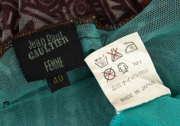 ジャンポールゴルチエ ファムJean Paul GAULTIER FEMME トライバル柄パワーネットキャミワンピース エンジ水色40 K-99087_017