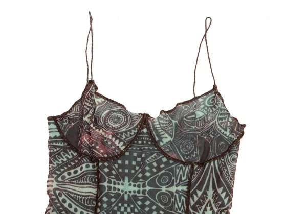 ジャンポールゴルチエ ファムJean Paul GAULTIER FEMME トライバル柄パワーネットキャミワンピース エンジ水色40 K-99087_003