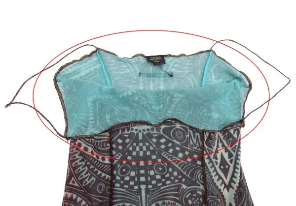 ジャンポールゴルチエ ファムJean Paul GAULTIER FEMME トライバル柄パワーネットキャミワンピース エンジ水色40 K-99087_005