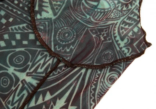 ジャンポールゴルチエ ファムJean Paul GAULTIER FEMME トライバル柄パワーネットキャミワンピース エンジ水色40 K-99087_007