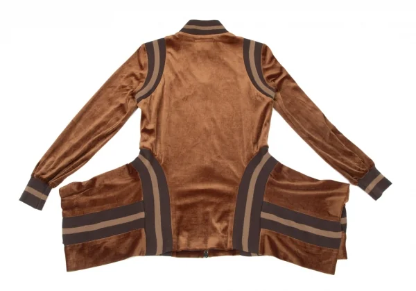 ジャンポールゴルチエ ファムJean Paul GAULTIER FEMME リブ切替変形ベロアブルゾン 茶40 K-99091_013