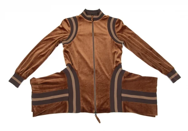 ジャンポールゴルチエ ファムJean Paul GAULTIER FEMME リブ切替変形ベロアブルゾン 茶40 K-99091_002