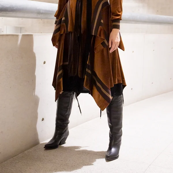 ジャンポールゴルチエ ファムJean Paul GAULTIER FEMME リブ切替変形ベロアスカート 茶40 K-99092_014