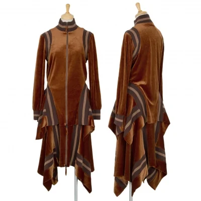 ジャンポールゴルチエ ファムJean Paul GAULTIER FEMME リブ切替変形ベロアセットアップ 茶