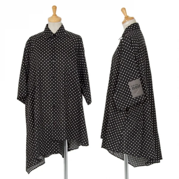 ヨウジヤマモト ノアールYohji Yamamoto NOIR コットン袖パッチアシンメトリービッグシルエットドット半袖シャツ 黒1 K-99147_001