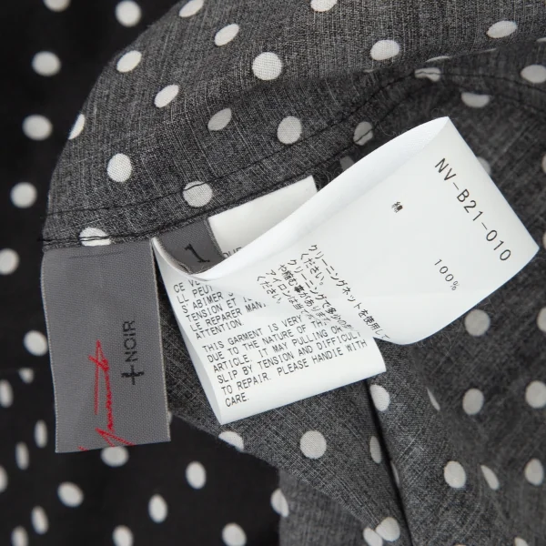 ヨウジヤマモト ノアールYohji Yamamoto NOIR コットン袖パッチアシンメトリービッグシルエットドット半袖シャツ 黒1 K-99147_014