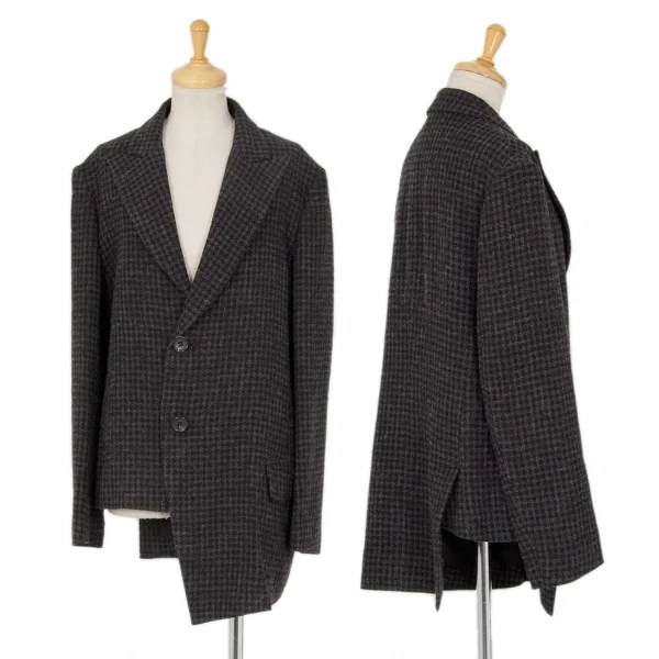 ヨウジヤマモト ノアールYohji Yamamoto NOIR アルパカ混アシンメトリーピークドラペルBジャケット 黒グレー2 K-99148_001