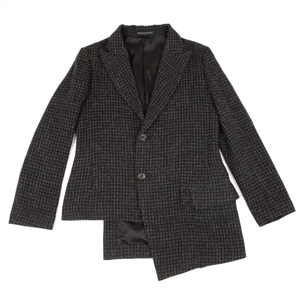 ヨウジヤマモト ノアールYohji Yamamoto NOIR アルパカ混アシンメトリーピークドラペルBジャケット 黒グレー2 K-99148_002