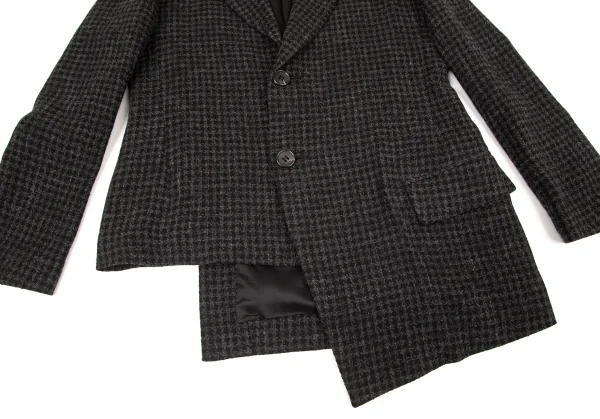 ヨウジヤマモト ノアールYohji Yamamoto NOIR アルパカ混アシンメトリーピークドラペルBジャケット 黒グレー2 K-99148_007