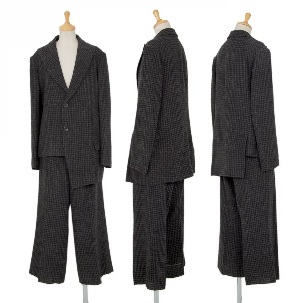 ヨウジヤマモト ノアールYohji Yamamoto NOIR アルパカ混タックワイドパンツ 黒グレー2 K-99149_013