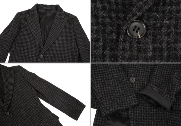 ヨウジヤマモト ノアールYohji Yamamoto NOIR アルパカ混アシンメトリーピークドラペルセットアップ 黒グレー2 K-99150_004