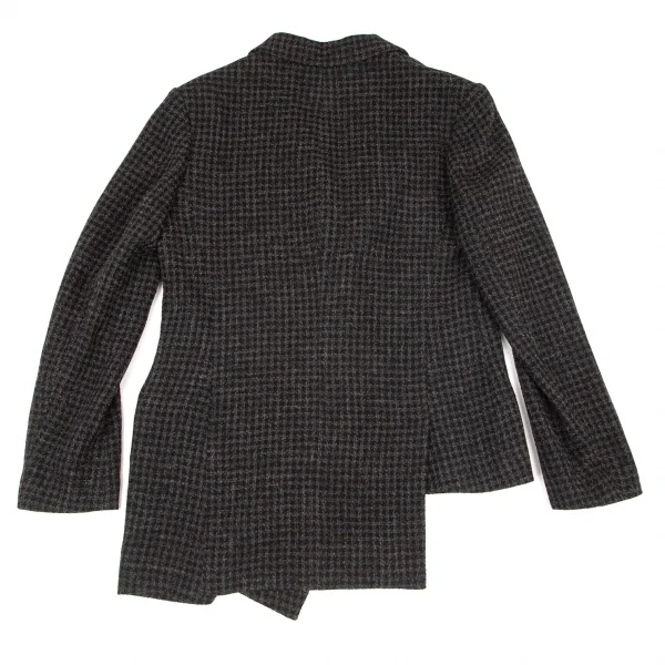 ヨウジヤマモト ノアールYohji Yamamoto NOIR アルパカ混アシンメトリーピークドラペルセットアップ 黒グレー2 K-99150_007