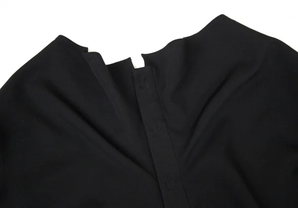 ヨウジヤマモト ファムYohji Yamamoto FEMME ウールギャババック比翼ボタンポケットデザインロングワンピース 黒1 K-99151_010