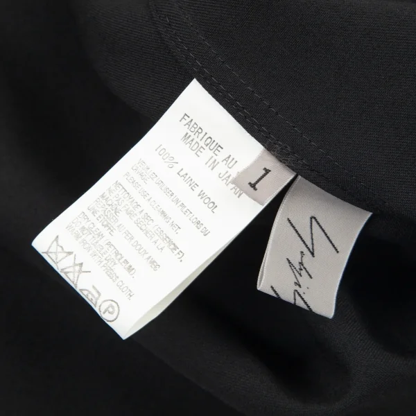 ヨウジヤマモト ファムYohji Yamamoto FEMME ウールギャババック比翼ボタンポケットデザインロングワンピース 黒1 K-99151_014