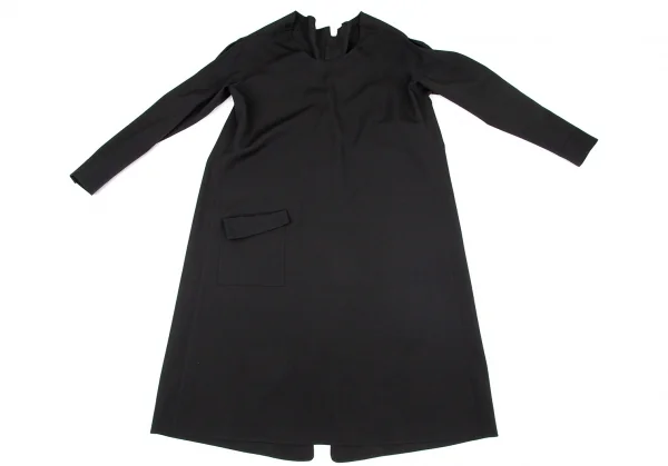 ヨウジヤマモト ファムYohji Yamamoto FEMME ウールギャババック比翼ボタンポケットデザインロングワンピース 黒1 K-99151_002