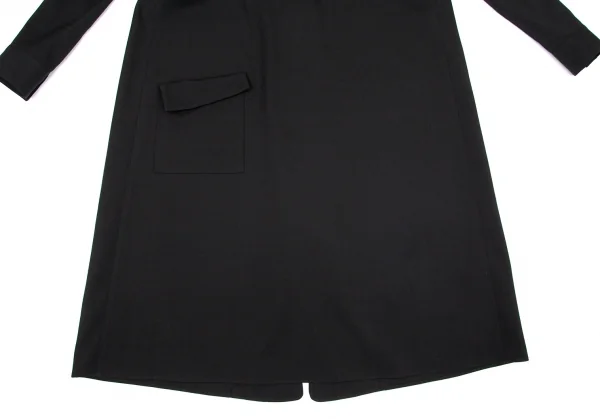 ヨウジヤマモト ファムYohji Yamamoto FEMME ウールギャババック比翼ボタンポケットデザインロングワンピース 黒1 K-99151_007