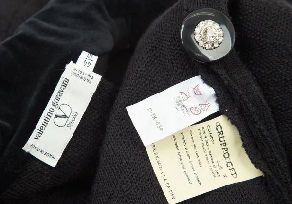 ヴァレンティノ ガラヴァーニVALENTINO GARAVANI ウールキルティングビジューボタンダブルジャケット 黒44 K-99152_016