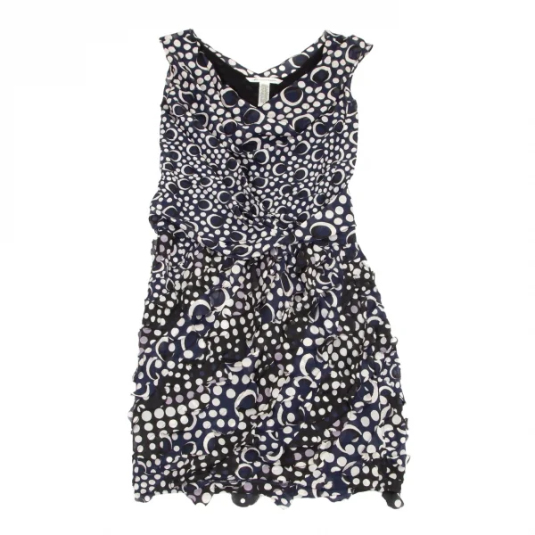 ダイアンフォンファステンバーグDIANE VON FURSTENBERG シルクドット貼り付けデザインドレープレイヤードノースリーブワンピース 紺白0 K-99213_002