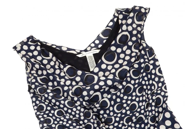 ダイアンフォンファステンバーグDIANE VON FURSTENBERG シルクドット貼り付けデザインドレープレイヤードノースリーブワンピース 紺白0 K-99213_003