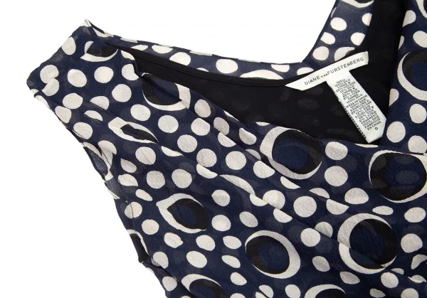 ダイアンフォンファステンバーグDIANE VON FURSTENBERG シルクドット貼り付けデザインドレープレイヤードノースリーブワンピース 紺白0 K-99213_004