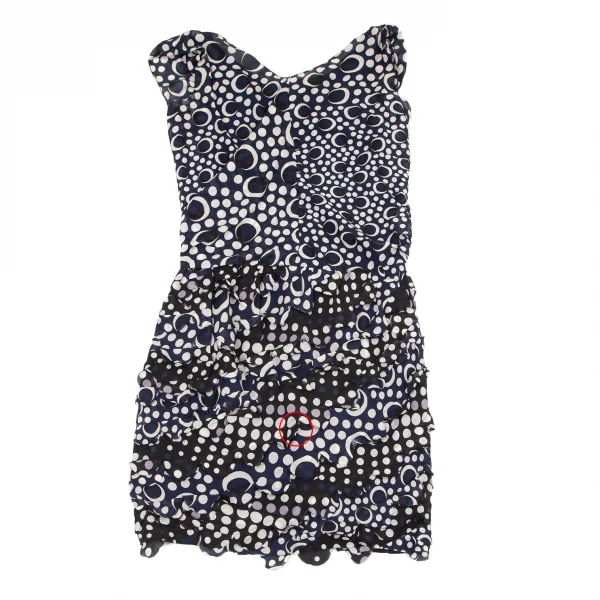 ダイアンフォンファステンバーグDIANE VON FURSTENBERG シルクドット貼り付けデザインドレープレイヤードノースリーブワンピース 紺白0 K-99213_009