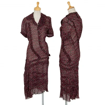 ジュンヤワタナベ コムデギャルソンJUNYA WATANABE COMME des GARCONS レーヨン花柄バック再構築デザインシャツ半袖ワンピース 黒マルチ