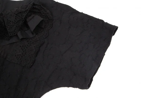 トリココムデギャルソンtricot COMME des GARCONS レースフリルフラワージャガードTシャツ 黒S K-99264_006