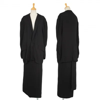 ヨウジヤマモト ファムYohji Yamamoto FEMME レーヨンキュプラナローラペルジャケットセットアップ 黒