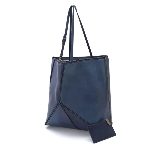 Yohji yamamoto discord Denim Switching Fold Leather Bag Indigo  K-99318_001
