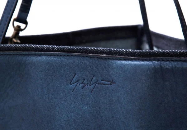 Yohji yamamoto discord Denim Switching Fold Leather Bag K-99318_008