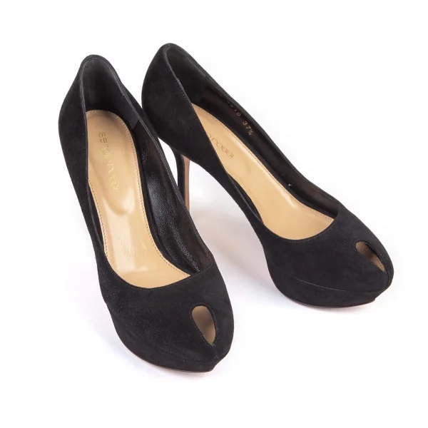 セルジオロッシsergio rossi オープントゥスウェードパンプス 黒37 1/2(24位) K-99319_001
