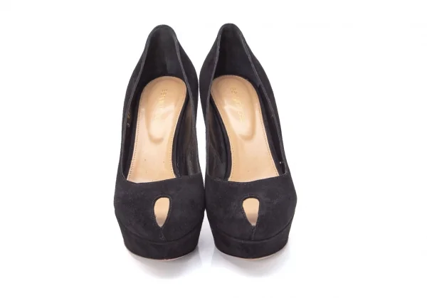 セルジオロッシsergio rossi オープントゥスウェードパンプス 黒37 1/2(24位) K-99319_002