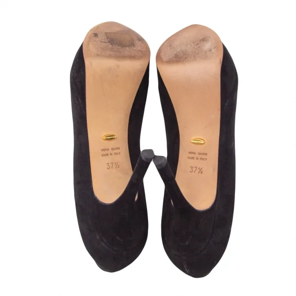 セルジオロッシsergio rossi オープントゥスウェードパンプス 黒37 1/2(24位) K-99319_008