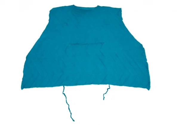 イッセイミヤケ ミーISSEY MIYAKE me ジグザグプリーツウエスト縛りデザインワイドシルエットノースリーブワンピース ターコイズF K-99335_010