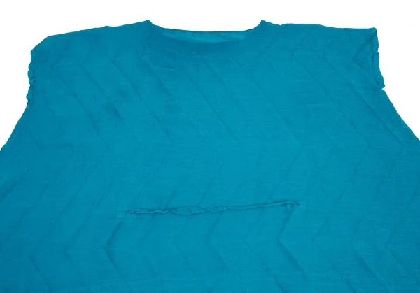 イッセイミヤケ ミーISSEY MIYAKE me ジグザグプリーツウエスト縛りデザインワイドシルエットノースリーブワンピース ターコイズF K-99335_011