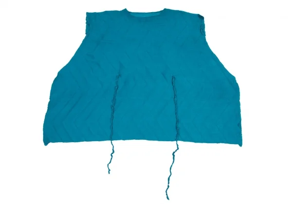 イッセイミヤケ ミーISSEY MIYAKE me ジグザグプリーツウエスト縛りデザインワイドシルエットノースリーブワンピース ターコイズF K-99335_002