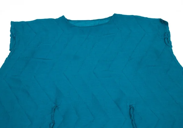 イッセイミヤケ ミーISSEY MIYAKE me ジグザグプリーツウエスト縛りデザインワイドシルエットノースリーブワンピース ターコイズF K-99335_003