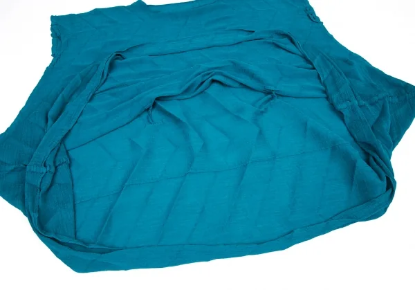 イッセイミヤケ ミーISSEY MIYAKE me ジグザグプリーツウエスト縛りデザインワイドシルエットノースリーブワンピース ターコイズF K-99335_008