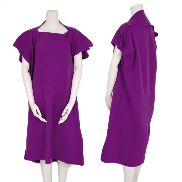 イッセイミヤケ ミーISSEY MIYAKE me A-POC INSIDE カッティング斜めプリーツワイドシルエットノースリーブワンピース 紫F K-99339_001