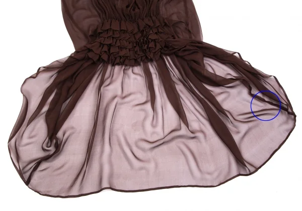 ジャンポールゴルチエ ファムJean Paul GAULTIER FEMME シースルーギャザーフリルノースリーブワンピース 茶40 K-99354_011
