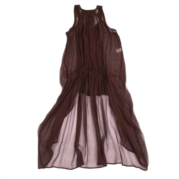 ジャンポールゴルチエ ファムJean Paul GAULTIER FEMME シースルーギャザーフリルノースリーブワンピース 茶40 K-99354_013