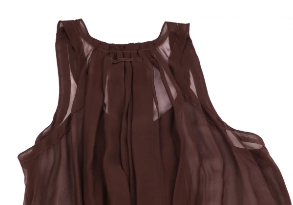 ジャンポールゴルチエ ファムJean Paul GAULTIER FEMME シースルーギャザーフリルノースリーブワンピース 茶40 K-99354_014