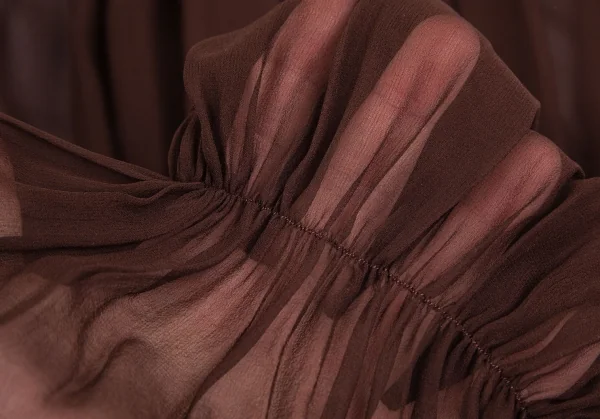 ジャンポールゴルチエ ファムJean Paul GAULTIER FEMME シースルーギャザーフリルノースリーブワンピース 茶40 K-99354_016