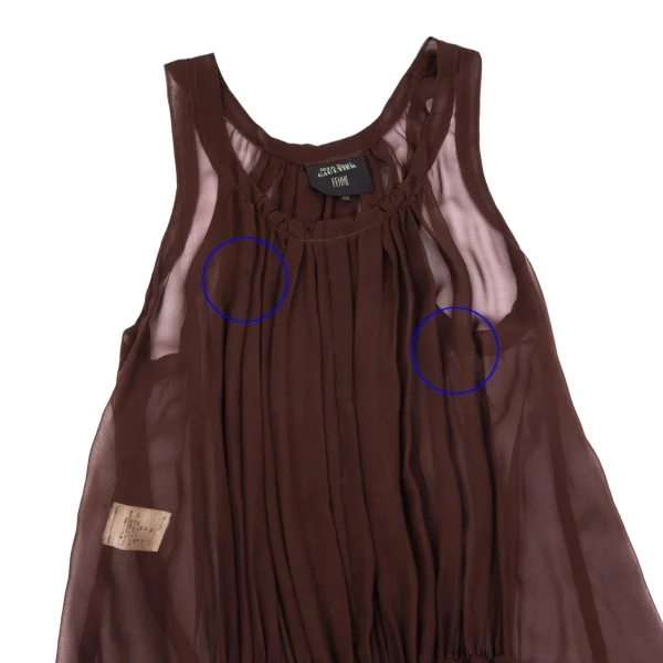 ジャンポールゴルチエ ファムJean Paul GAULTIER FEMME シースルーギャザーフリルノースリーブワンピース 茶40 K-99354_003