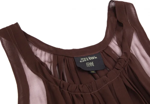 ジャンポールゴルチエ ファムJean Paul GAULTIER FEMME シースルーギャザーフリルノースリーブワンピース 茶40 K-99354_006