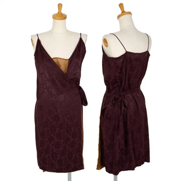 ジャンポールゴルチエ ファムJean Paul GAULTIER FEMME ローズジャガードカシュクールノースリーブワンピース 紫モカ40 K-99355_001