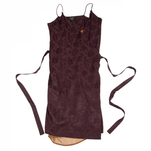 ジャンポールゴルチエ ファムJean Paul GAULTIER FEMME ローズジャガードカシュクールノースリーブワンピース 紫モカ40 K-99355_002